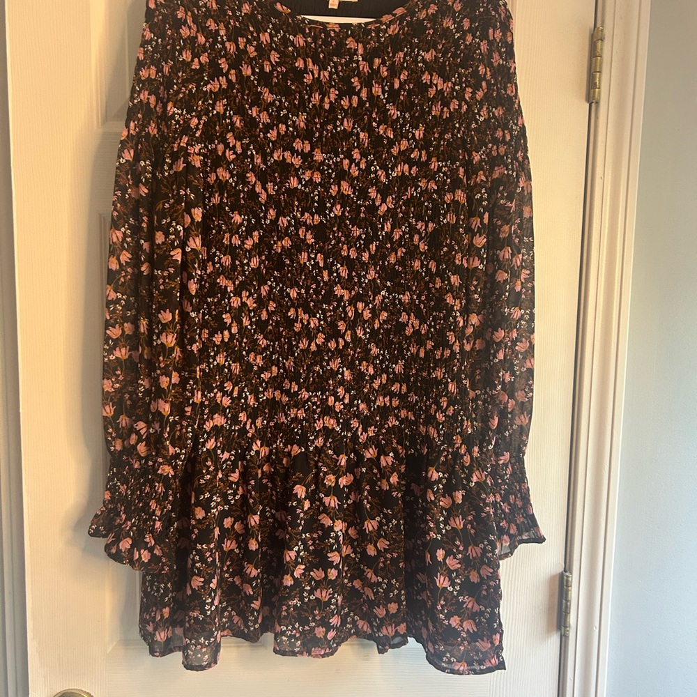 Floral Black and Pink Women's Frill Dresd